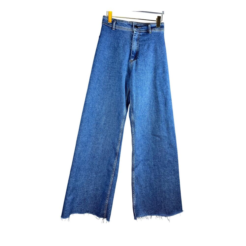 Zara Signature Denim Baggy Raw Hem Jeans High Rise Altered Vintage Wash